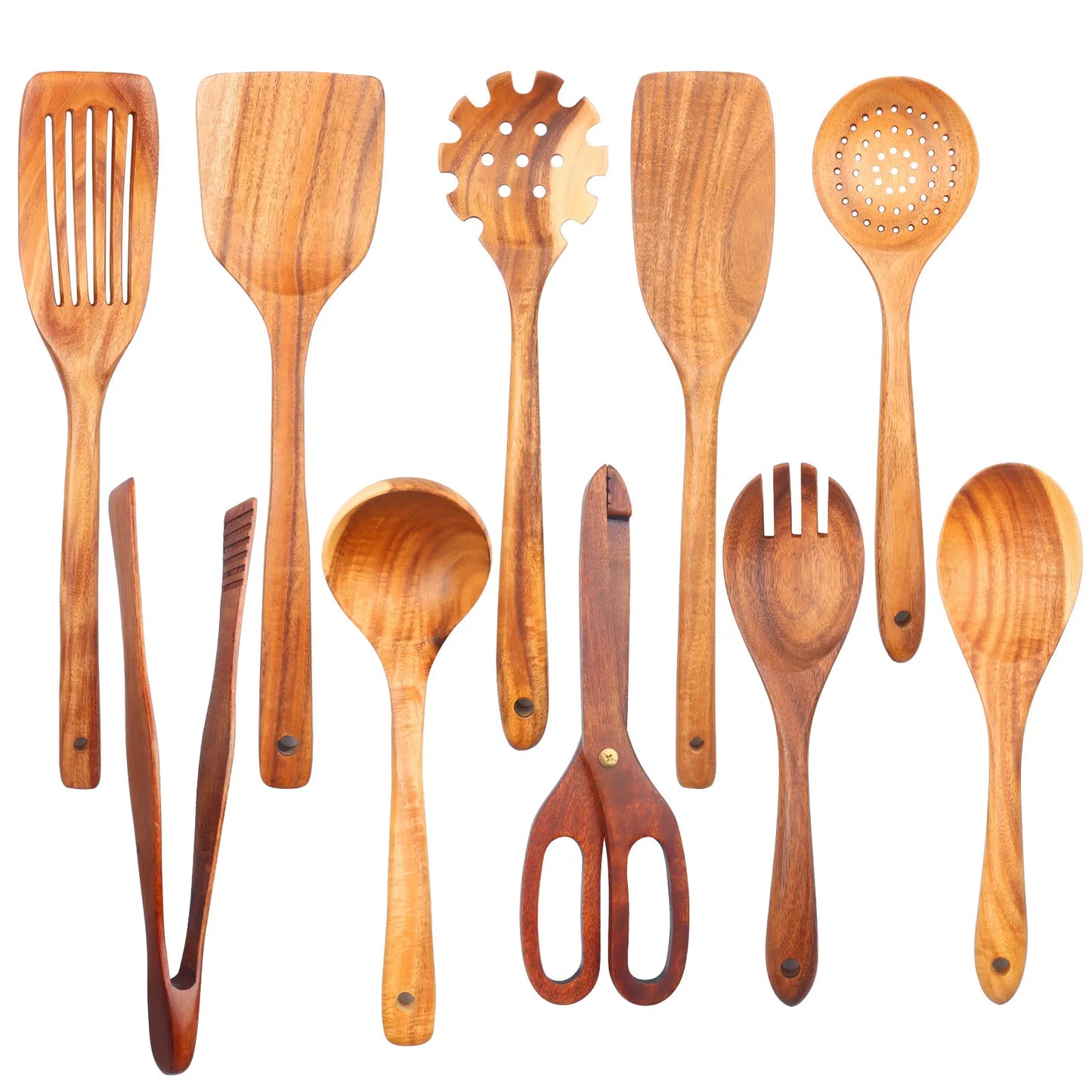 1-10 PC Wooden Cooking Spoons Sets