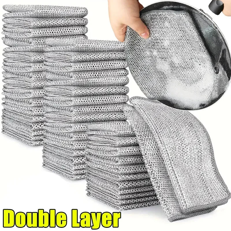 1/50pcs Magic Microfiber Cleaning Kitchen Dishcloth Silver Wire