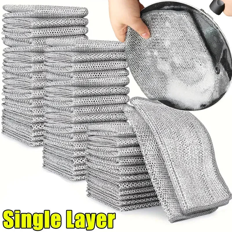 1/50pcs Magic Microfiber Cleaning Kitchen Dishcloth Silver Wire