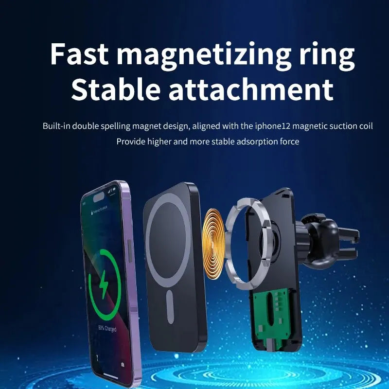 30W Magnetic Wireless Car Charging Mount for iPhone 12-15 Series