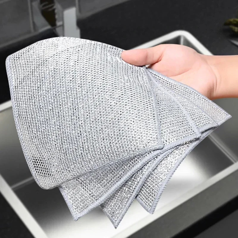 1/50pcs Magic Microfiber Cleaning Kitchen Dishcloth Silver Wire
