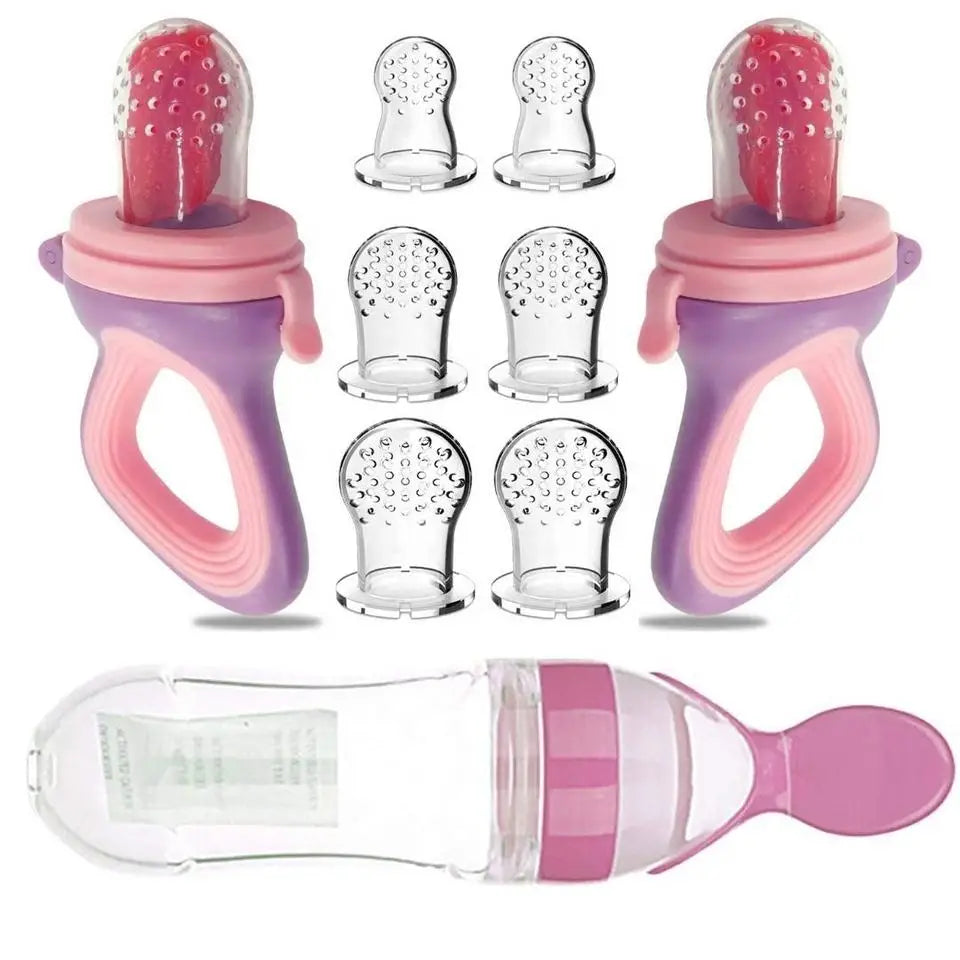 Silicone Baby Squeeze Feeding Bottle with Spoon – Infant Food Feeder