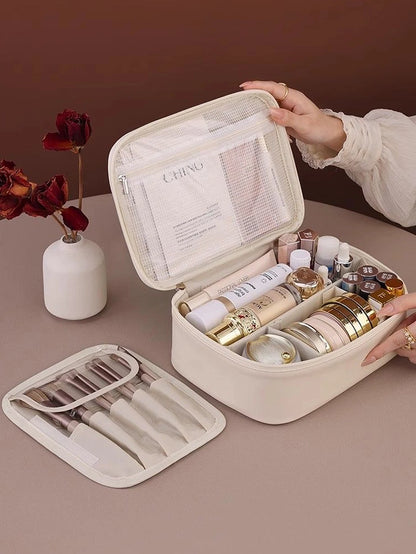 Leather makeup portable bag with high-end outdoor capacity