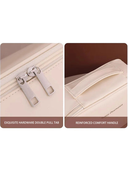 Leather makeup portable bag with high-end outdoor capacity