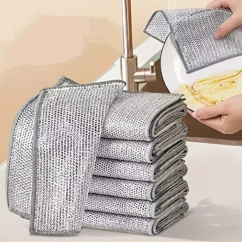1/50pcs Magic Microfiber Cleaning Kitchen Dishcloth Silver Wire
