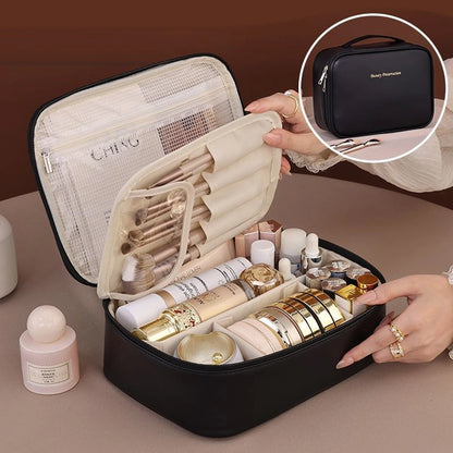 Leather makeup portable bag with high-end outdoor capacity