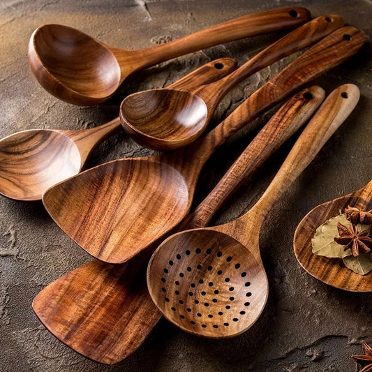 1-10 PC Wooden Cooking Spoons Sets