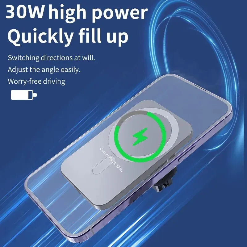 30W Magnetic Wireless Car Charging Mount for iPhone 12-15 Series