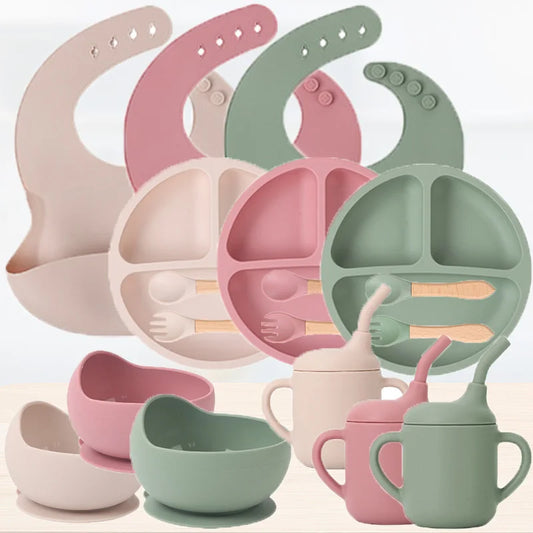 Children's Silicone Feeding Set – 1/2/3/5PCS Bowl, Bib, Cup, Spoon & Fork