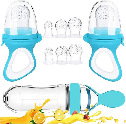 Silicone Baby Squeeze Feeding Bottle with Spoon – Infant Food Feeder