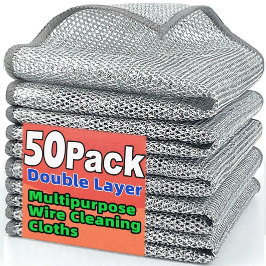 1/50pcs Magic Microfiber Cleaning Kitchen Dishcloth Silver Wire