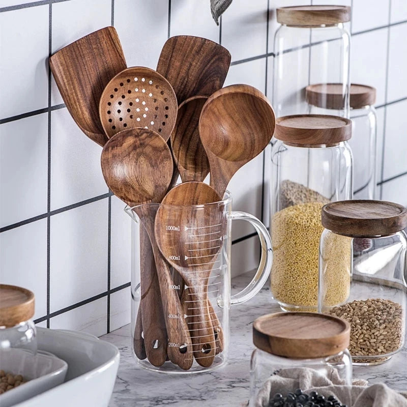1-10 PC Wooden Cooking Spoons Sets