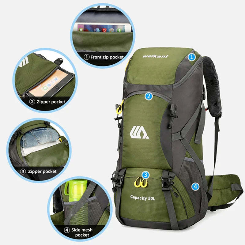 50L Travel Backpack Men Large Hiking & Camping Bag