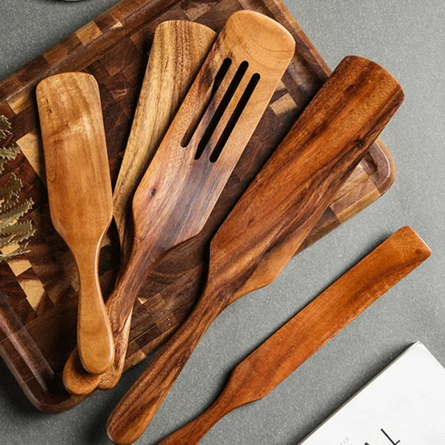 1-10 PC Wooden Cooking Spoons Sets