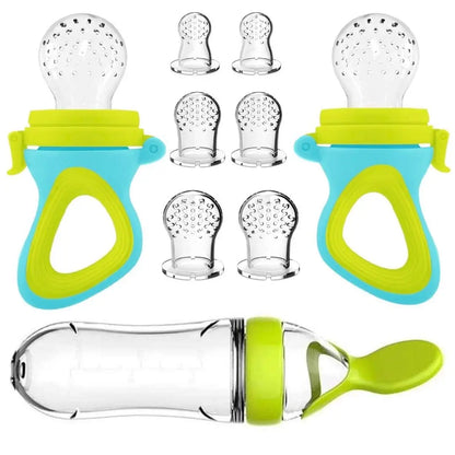 Silicone Baby Squeeze Feeding Bottle with Spoon – Infant Food Feeder