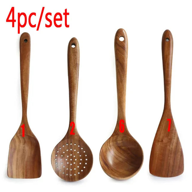 1-10 PC Wooden Cooking Spoons Sets