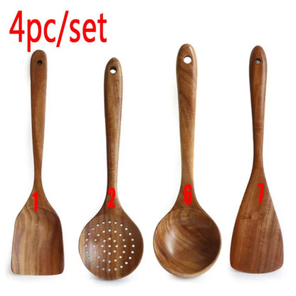 1-10 PC Wooden Cooking Spoons Sets