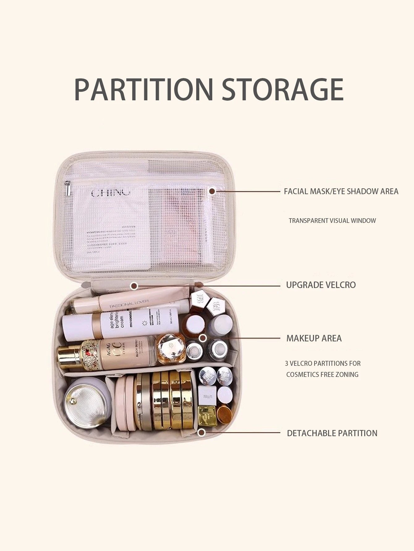 Leather makeup portable bag with high-end outdoor capacity