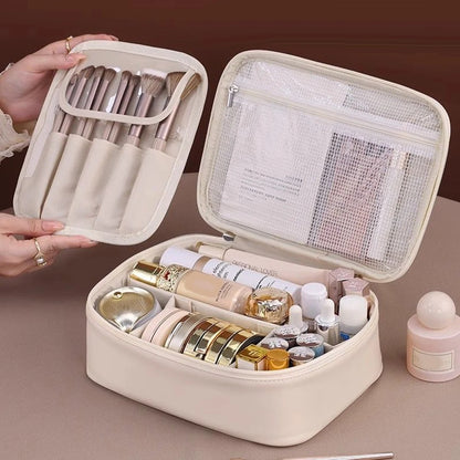 Leather makeup portable bag with high-end outdoor capacity