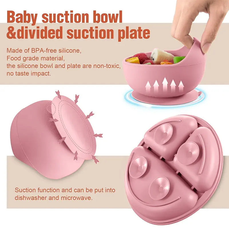 Children's Silicone Feeding Set – 1/2/3/5PCS Bowl, Bib, Cup, Spoon & Fork