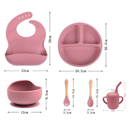 Children's Silicone Feeding Set – 1/2/3/5PCS Bowl, Bib, Cup, Spoon & Fork